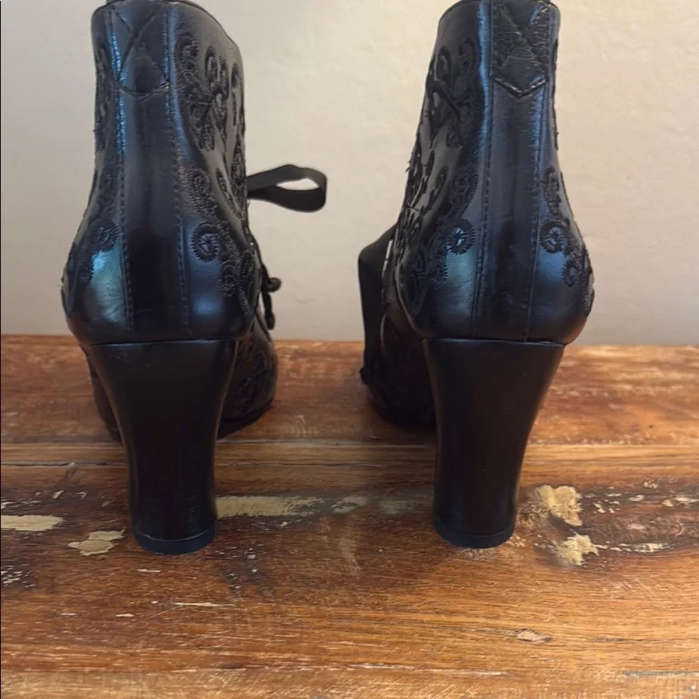 John Fluevog Stunner Black Embroidery Patterned Heeled Boots - Picture 9 of 16